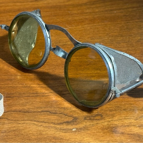 Vintage Wilson Goggles Yellow lens Metal Frame Side Mesh Steampunk Motorcycle - Picture 8 of 9